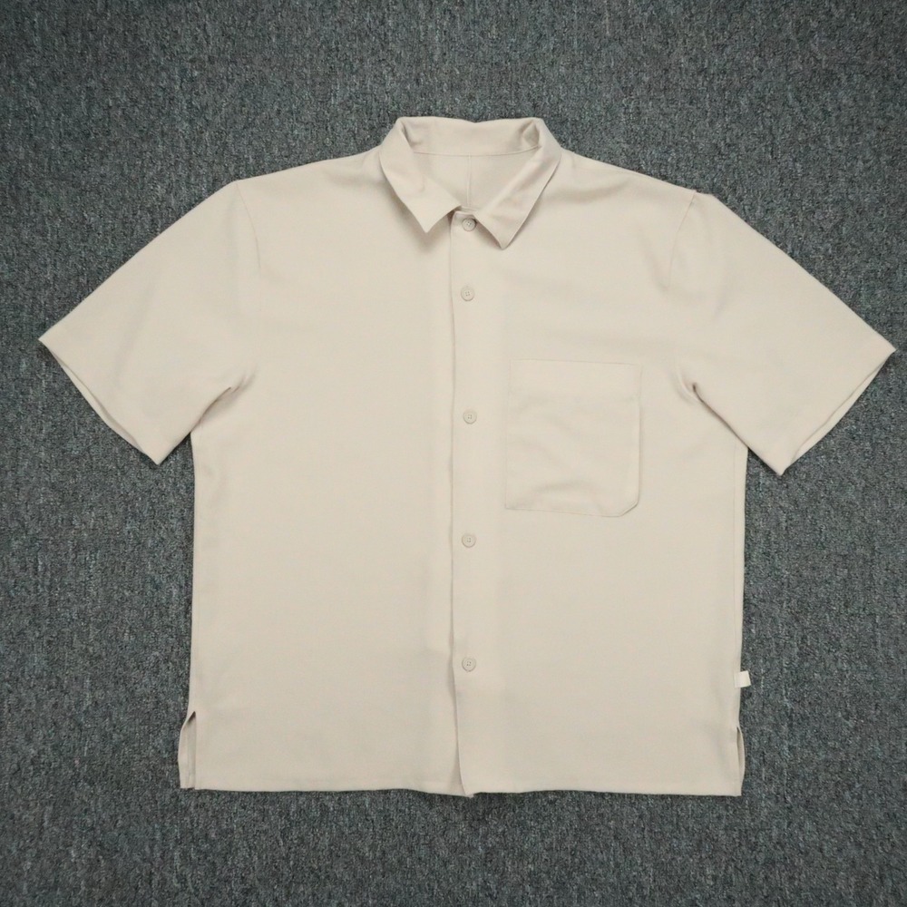 Lululemon Shirt Mens XL Beige Short Sleeve Open Camp Collar Lightweight